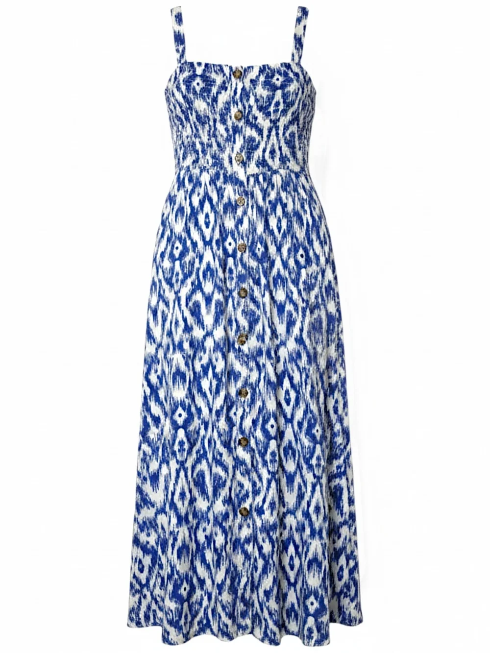 Cupshe Ruffle My Feathers Blue White Geo Print Button Front Maxi Dress Small